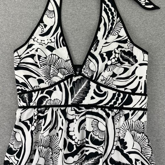 a.n.a Dress Womens 12 Black White Floral Print Halter Neck Fit & Flare Summer - Picture 14 of 15
